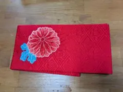 赤 花柄刺繍 半幅帯