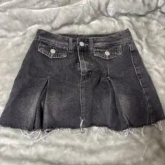 ダークグレー デニム プリーツスカート