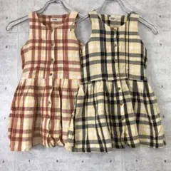 BeBe キッズ 古着 チェック柄 ノースリーブ フレア ワンピ 色違いセット