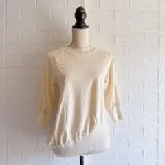 y+contact【M相当】アシンメトリー ７分袖裾リブ／デザインカットソー