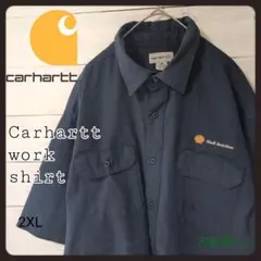90Ｓ古着Carharttカーハートワークシャツ企業ロゴ半袖オーバーサイズ刺繍
