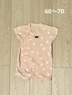 ピンク 半袖水玉ロンパース コットン製【70】