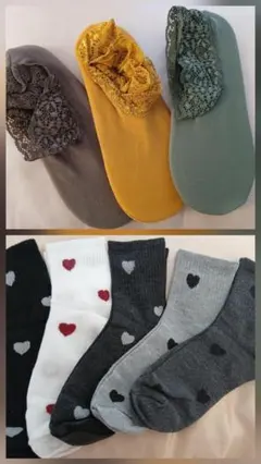 靴下 ソックス 8足セット ハート柄 レース アンクル丈 クルー丈