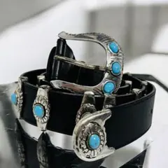ウエスタンベルト ブラック 黒 スタッズ ターコイズ y2k 男女兼用 イタリア
