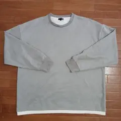 LAKOLE グレー 重ね着風 長袖カットソー フェイクスウェード素材