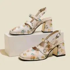 新品 花柄プリント パンプス サンダル24cm