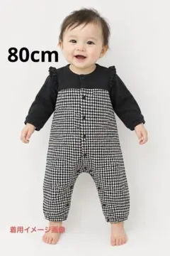GU ベビー ロンパース 千鳥格子柄 ブラック 80cm