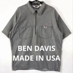 USA製 BEN DAVIS ハーフジップ ヒッコリー 半袖 ワーク シャツ Lのサムネイル