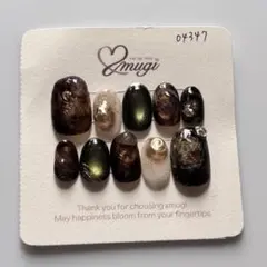 (現品)ネイルチップ ぷっくり マグネット ゴールド ニュアンス グリーン