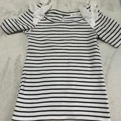 【美品】ByeBye Tシャツ フリル ボーダー トップス 白 黒 半袖のサムネイル