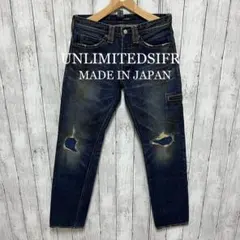 未使用タグ付き！UNLIMITEDSIFR オールド加工ダメージデニム！赤耳！のサムネイル