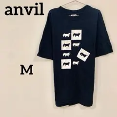 【anvil】 豚モチーフプリント 半袖Tシャツ ブラック
