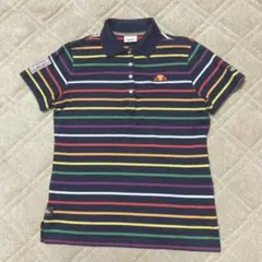 【美品】ellesse ストライプ 半袖ポロシャツ　レディースL（綿100％）