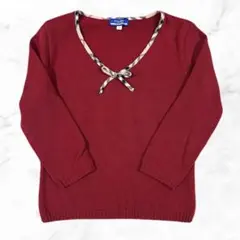 バーバリーブルーレーベル ノバチェック リボン ウール ニット リブ編み M