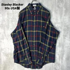 T-1994 90s Stanley Blacker USA製 ネルシャツ L紺