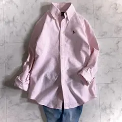 美品 ラルフローレン オックスフォードシャツ ストライプ ピンク XS