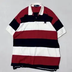 90s Ralph Lauren トリコロール ボーダー ポロシャツ 刺繍 XL