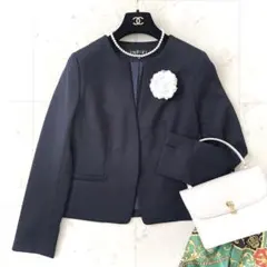 新品同様 インディヴィ 洗える ストレッチ ノーカラージャケット セレモニー