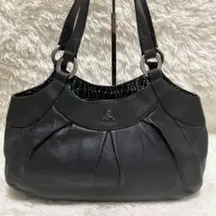 agnès b ハンドバッグ IKK-09 シルバー金具 水玉 ドット柄 レザー