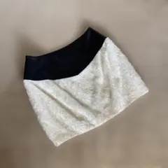 スコットクラブ ミニタイトスカート9号 黒 白アイボリー光沢ファー風 パーティー