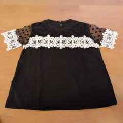袖シースルードット柄Tシャツ