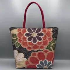 【底板付き】着物 帯 帯締め リメイク トートバッグ ハンドメイド 金刺繍 菊