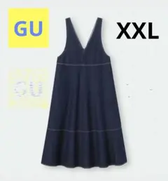 GUデニムワンピース　ジャンパースカート　ネイビー　XXL