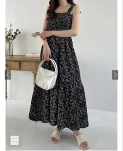 GRL 花柄シャーリングティアードキャミワンピース　on227 ブラック