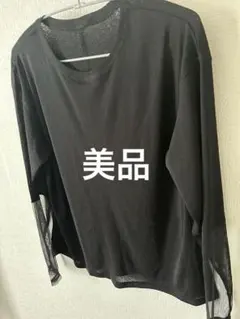 袖口シースルー　黒　ロングTシャツ