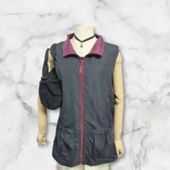 【美配色・軽量】 黒×ワイン ナイロンベスト L〜LL アウトドア 山ガールのサムネイル
