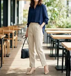 H202*美品☆PLSTプラステ☆フレンチリネン☆テーパードパンツ☆ベージュ☆2