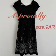 A-proudly　黒　刺繍　ワンピース　ウエストリボン　上品