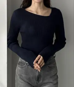 Louere アシメネックリブニット