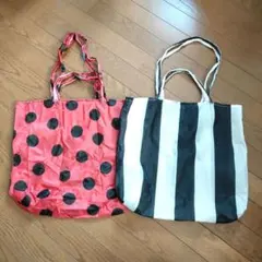 IKEA★エコバッグ2個セット SKYNKE ドットボーダーイケア黒白赤2way
