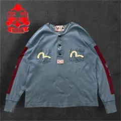 美品 Papas パパス ヘンリーネックタイプ カットソー星条旗 ワッペン 