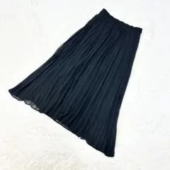ロングプリーツスカート【Ｍ】シアースカート　ウエストゴム　ブラック　黒