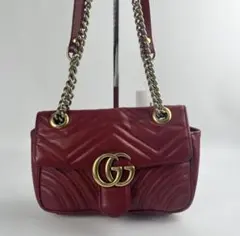 GUCCI GGマーモント チェーンショルダーバッグ レッド