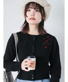 ehka sopo エヘカソポ ハート刺繍カーディガン ブラック