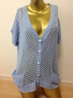 【1747】BACKS ニット カーディガン F ブルーのサムネイル
