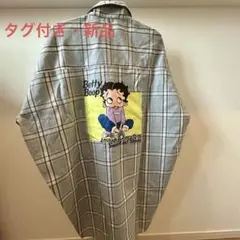 【タグ付き・新品】Betty Boop ベティちゃん　チェックシャツ　ブルー　Mのサムネイル