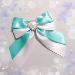 たらりんヘアリボン ヘアゴム 　1837　ミントブルー　発表会　入学式　春　春色