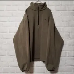 [ドローコード付]チャンピオン 刺繍 ハーフジップ フリース カーキ L
