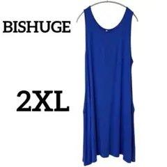 BISHUGE ノースリーブワンピース 2XL 青レーヨン伸縮素材