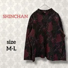 SHINCHAN【M-L】ハイネック総柄プリントプルオーバー 長袖カットソー