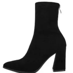 ブーツ ショートブーツスエード調 レディース8.5cm太ヒールストレッチカッ