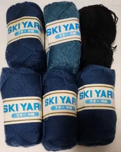 SKI YARN　スキーヤーン中細　青　黒　6玉弱　新品未使用+残糸　長期保管品