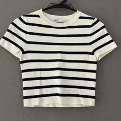 ZARA ボーダー 半袖 ニット クロップド　M