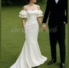流行　結婚式　前撮り　ロケーション撮影　サテン　マーメイド　オフショル　付け袖