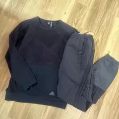 adidas アディダス フリース 黒 トレーナー 異素材　ジャージ 上下