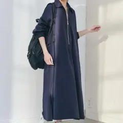 美品　24年モデル　スピックアンドスパン コットンハーフジップロングワンピースM
